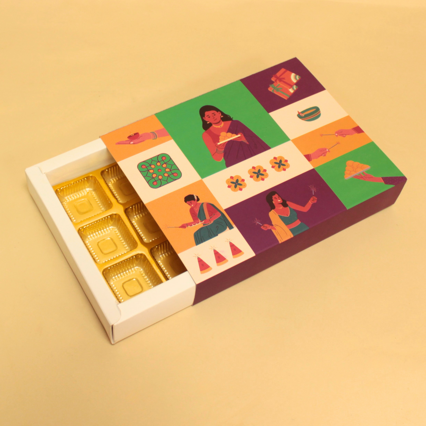 12 Cavity Diwali Chocolate Box (8.5x6.5x1.5 Inches)