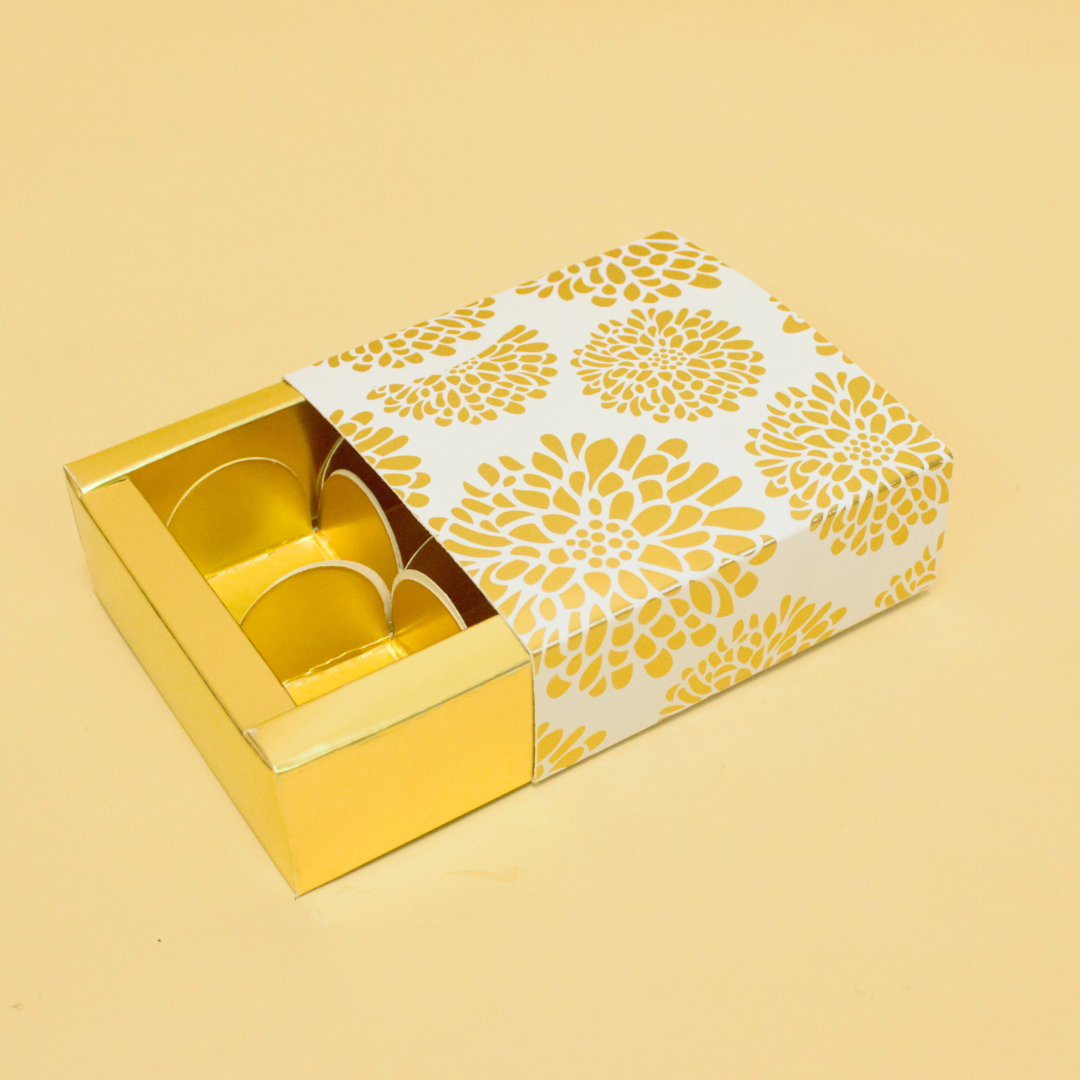 4 Cavity Flower Foil Chocolate Box (4.5x4.5x1.5 Inches)