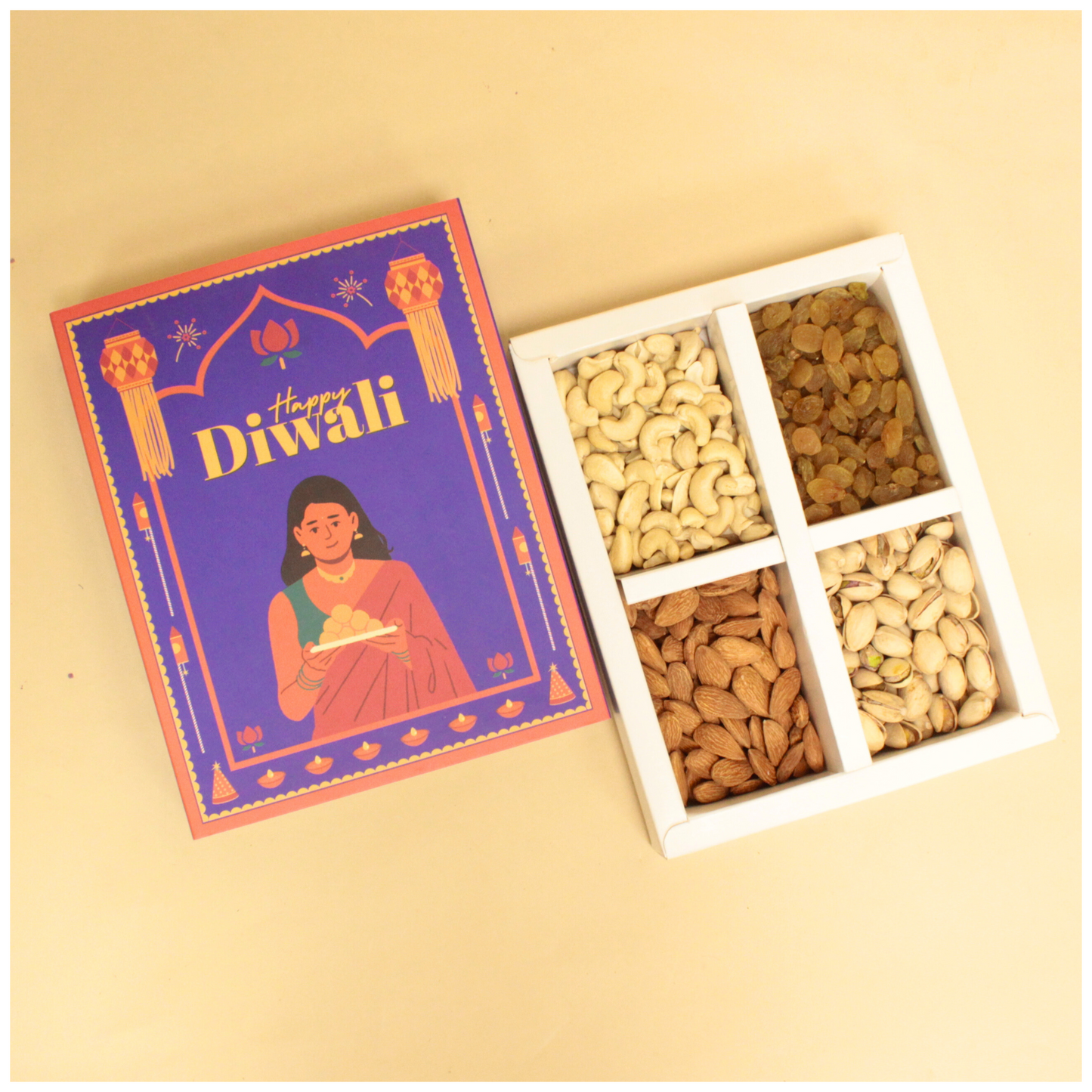 Diwali Girl Print Dryfruit Box (8.5x6.5x1.5 Inches)
