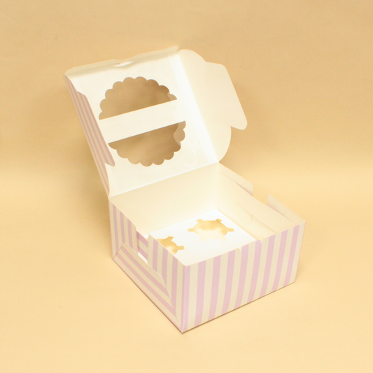 4 Cupcake Stripes Print Box | 7x7x4 Inches