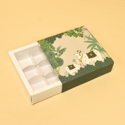 9 Cavity Pichwai Art Slider Chocolate Box | 5.5x5.5x1.5 Inches