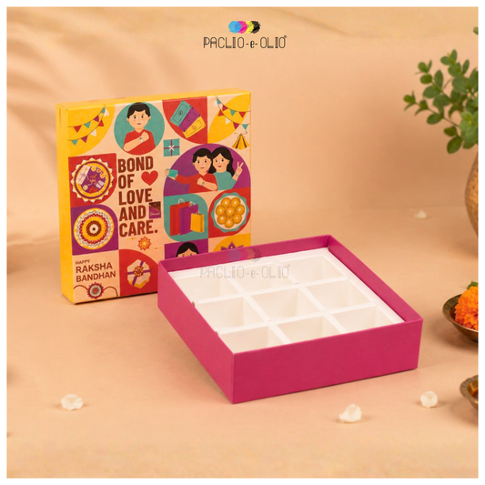 9 Cavity Rakhi Rigid Chocolate Box (7.5x7.5x2 Inches)