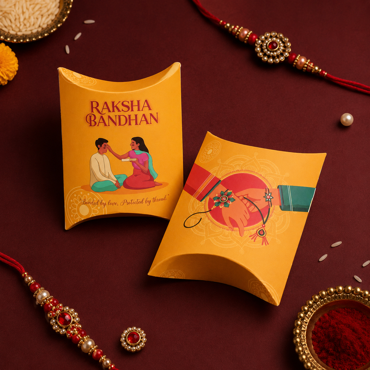 Rakhi Pillow Box (4.3x4.3x1.7 Inches)