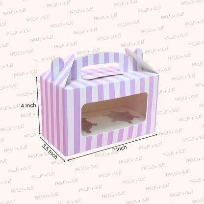 Stripes Print Two Cupcake Box with Window | 7x4x3.5 Inch
