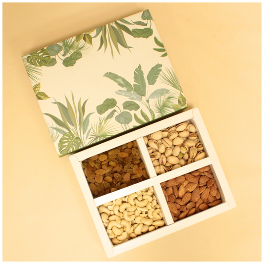 Leaf Print Dryfruit  Box (8.5x6.5x1.5 Inches)