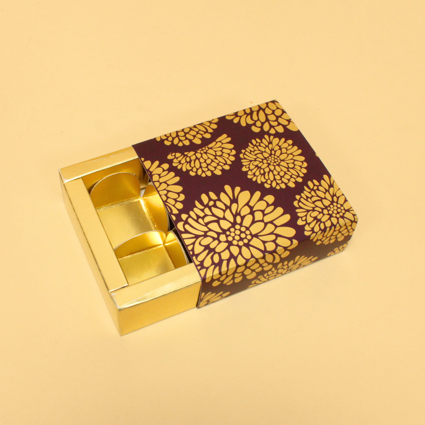 4 Cavity Flower Foil Chocolate Box (4.5x4.5x1.5 Inches)