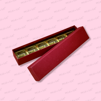 6 CAVITY CHOCOLATE RIGID BOX - RED (11.5x2.2x1.6 INCHES)