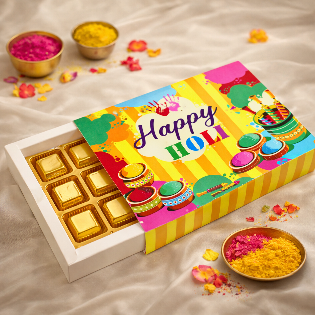 Holi 12 Cavity Chocolate Box | 8.5x6.5x1.5 Inches