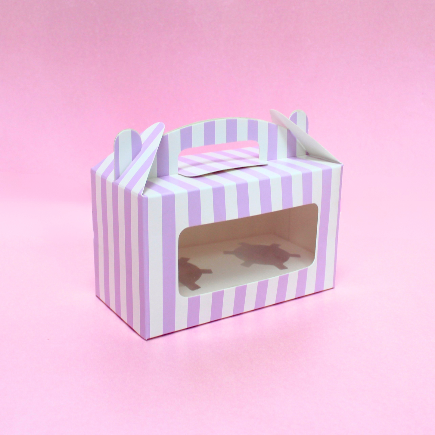 Stripes Print Two Cupcake Box with Window | 7x4x3.5 Inch