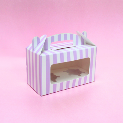 Stripes Print Two Cupcake Box with Window | 7x4x3.5 Inch
