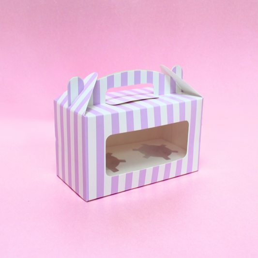 Stripes Print Two Cupcake Box with Window | 7x4x3.5 Inch