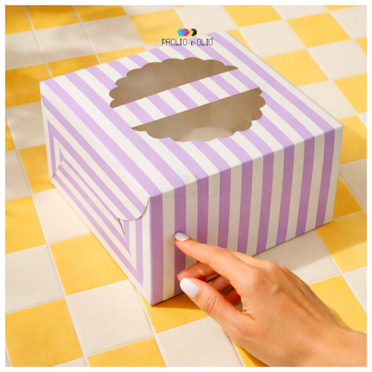 4 Cupcake Stripes Print Box | 7x7x4 Inches