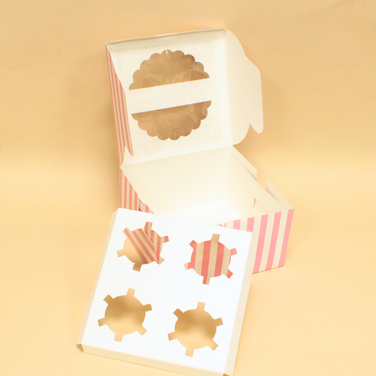 4 Cupcake Stripes Print Box | 7x7x4 Inches
