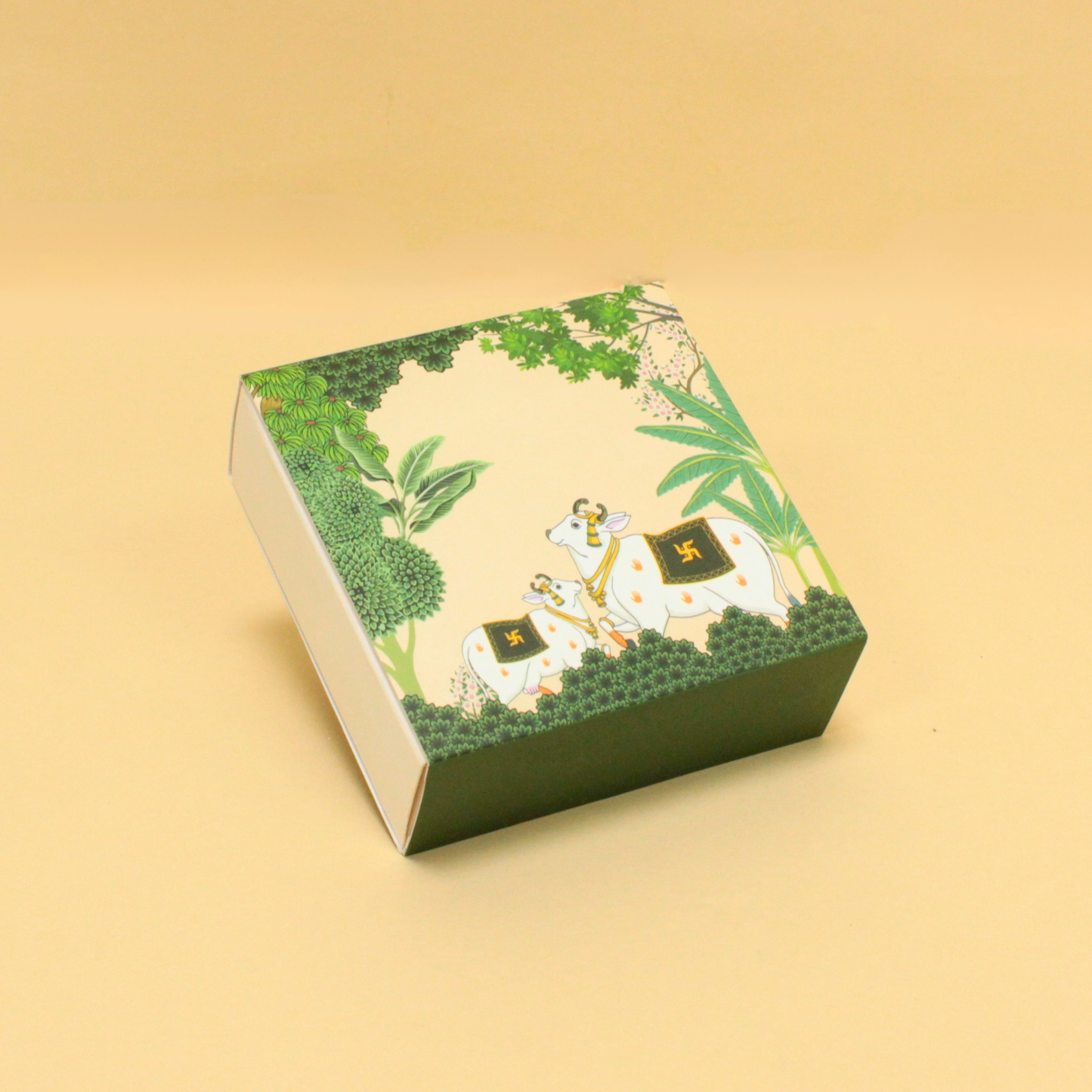 4 Cavity Pichwai Art Chocolate Box | 4.5x4.5x1.5 Inches