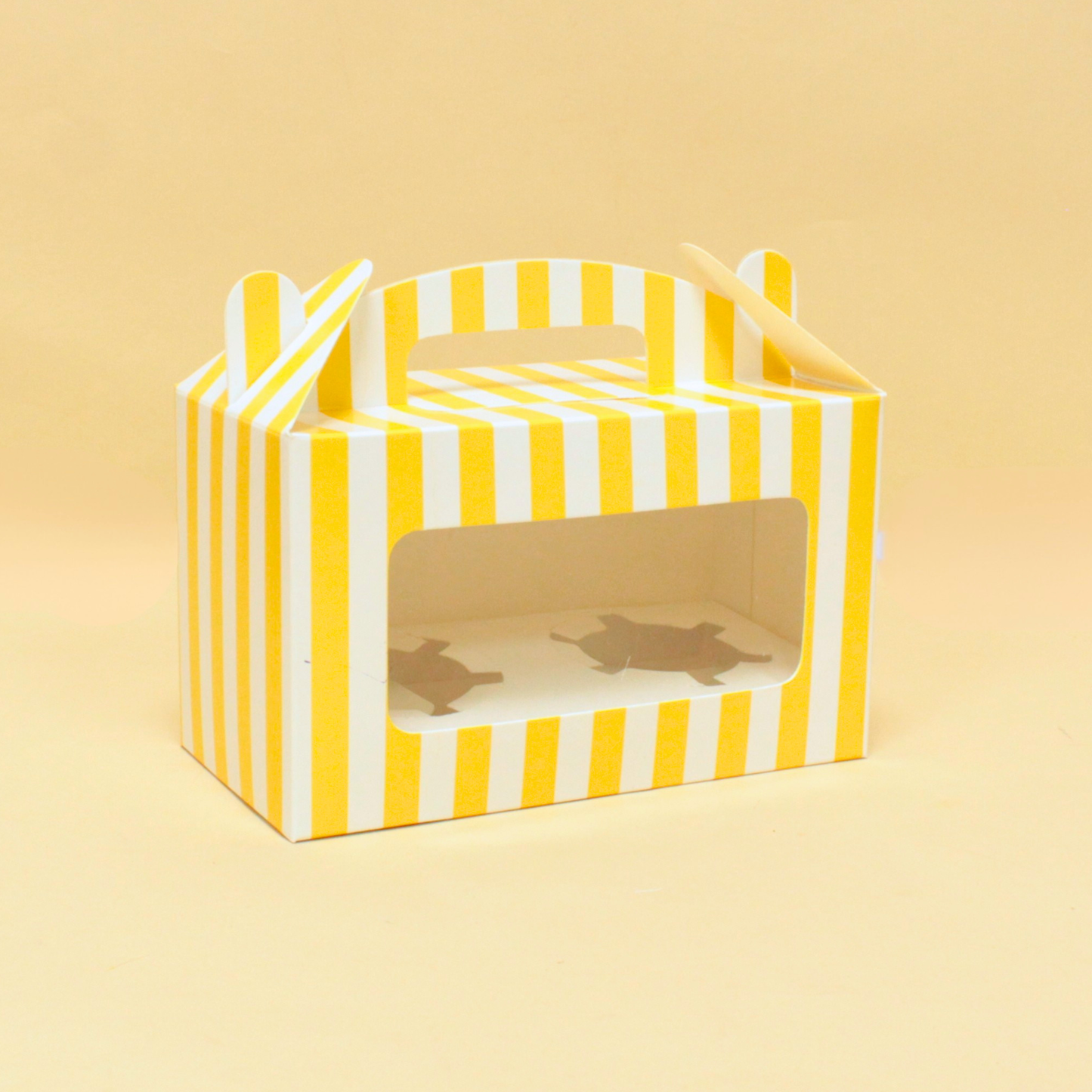 Stripes Print Two Cupcake Box with Window | 7x4x3.5 Inch