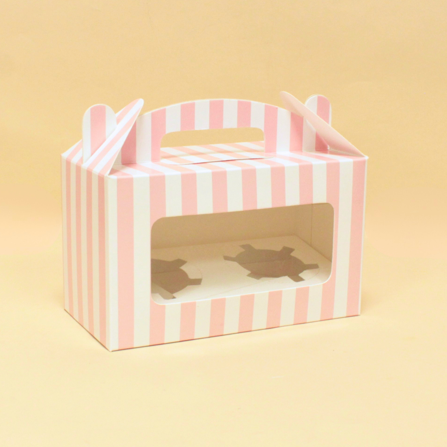 Stripes Print Two Cupcake Box with Window | 7x4x3.5 Inch