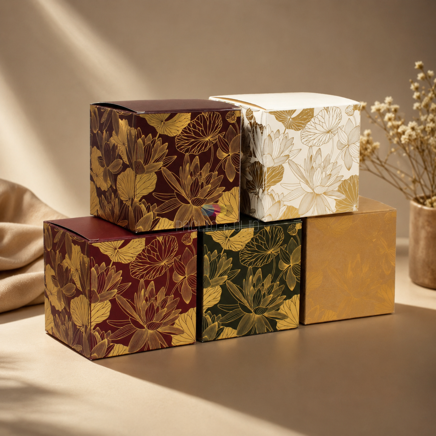 Lotus Foil Candle Box | 4x4x4 Inches